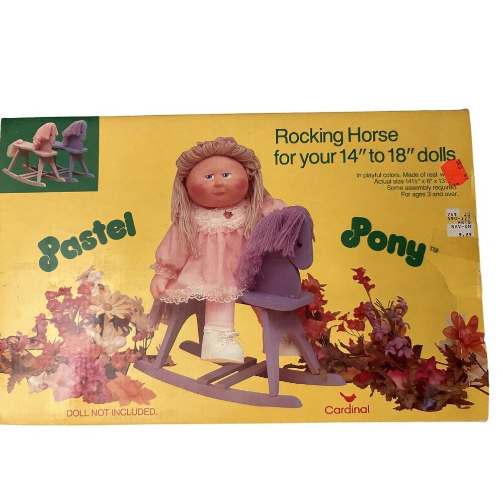 Vintage Cardinal Pastel Pony Rocking Horse 14" to 18" Dolls Unassembled In Box